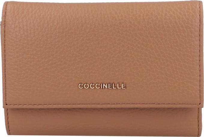 COCCINELLE Leren Portemonnee Metallic Soft Wallet Grainy Leather Skin Lichtbruin