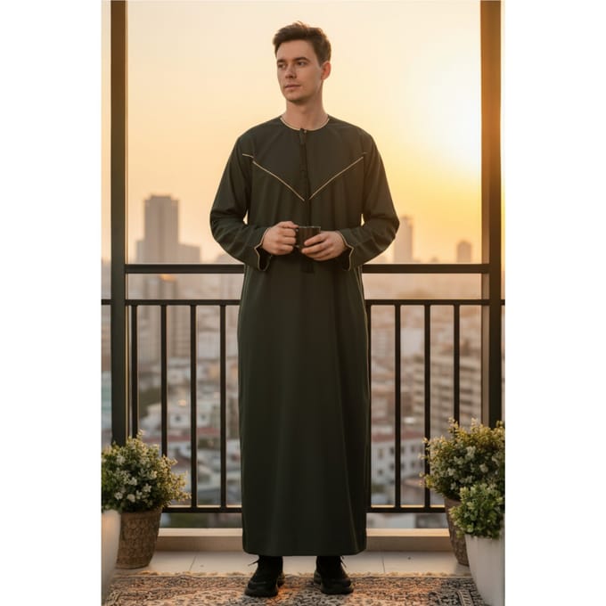 Heren groene Ramadan Marokkaanse Jubba Robe Djellaba Eid Kaftan Thobe LFS-TT-007