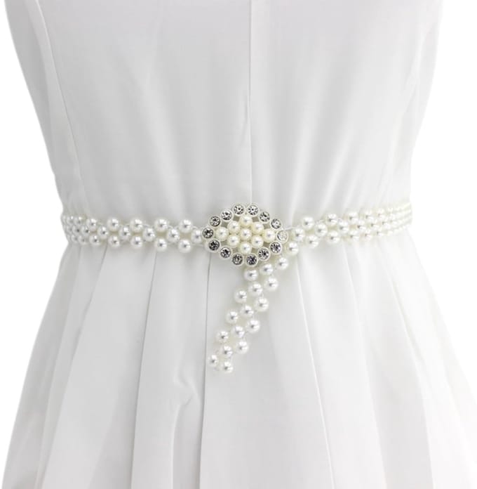 DA65 Parelriem, bruiloft, bruidsmeisje, riem, parels, bruiloft, bruid, sjerp, jurk, riem, riem