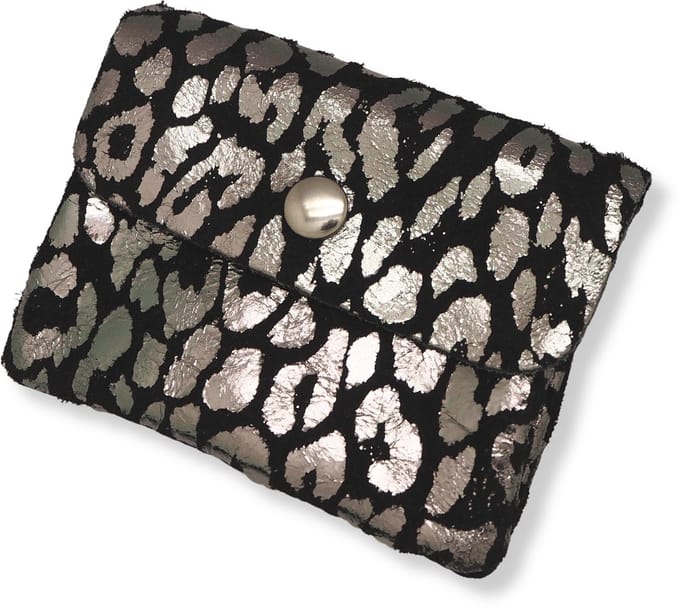 Bijoutheek Portemonnee Leer Italiaans Suede Leopard Black