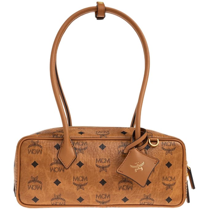 MCM Aren Letter Logo Reliëf Leer Schoudertas Klein Dames schoudertas Cognac MWSGSTA02CO001 Basic Set (Bag+Dust Bag) brown