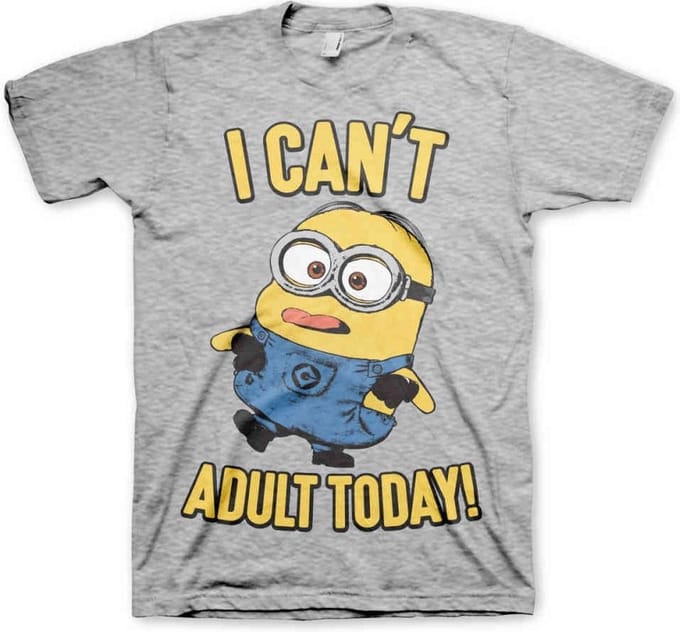 Minions Heren Tshirt -S- I Can't Adult Today Grijs