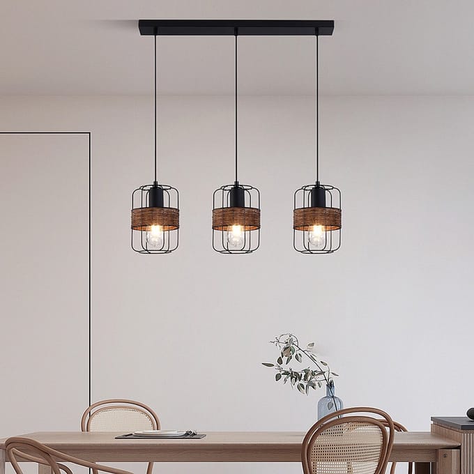LumenXL Industriële zwarte hanglamp in rotan - Hira