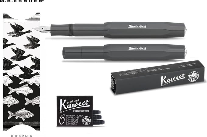 Kaweco Vulpen Sport Skyline GREY (MEDIUM) met doosje vullingen en boekenlegger