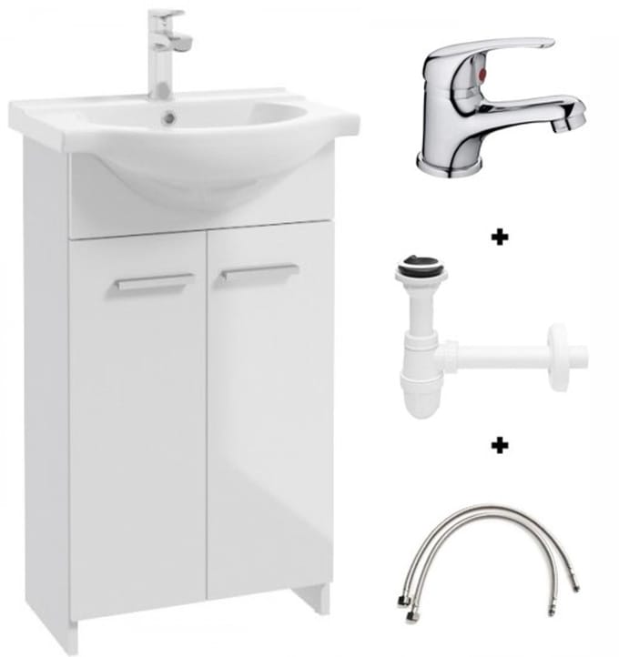 Deftrans Marlena Serie - Badkamermeubel - Bekerhouder - Wastafel 50cm - Wit Gelakt