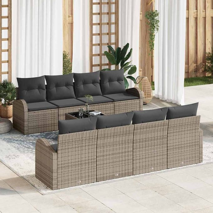 vidaXL - Tuinbank - Set - 9 - st - Grijs - poly - rattan