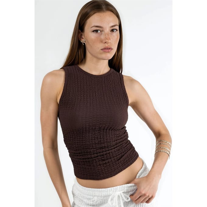 Gestructureerd Geribbeld Crew Neck Top