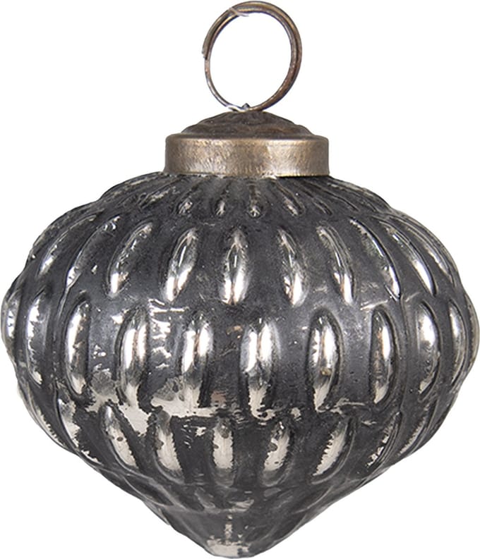 Clayre & Eef Kerstbal Overig Ø 7 cm Zwart Zilverkleurig Glas Kerstballen