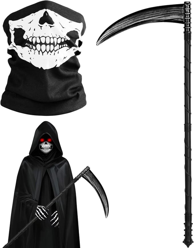 Horror Kostuum Accessoire met Sikkel en Doodskopmasker voor Halloween Feest en Griezelen met Scream Thema