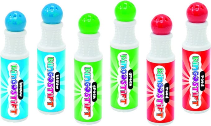 Bingo stiften/markers - 6x - Blauw - Groen - Rood - Bingo Dabbers