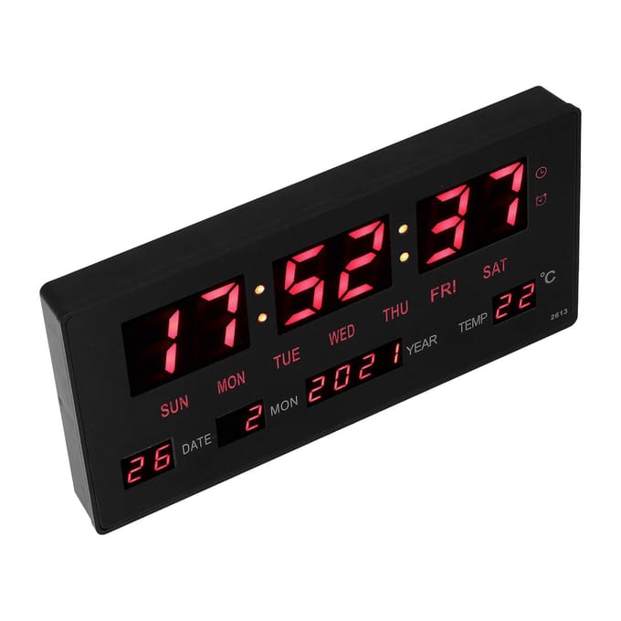 Horloge murale numérique à LED, grand écran, précise, à suspendre, calendrier électronique, avec affichage intérieur red