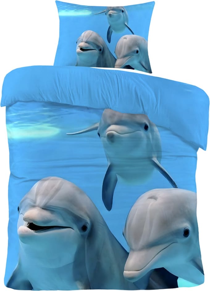 iSleep Dekbedovertrek Dolfijnen - Eenpersoons - 140x200/220 cm - Blauw