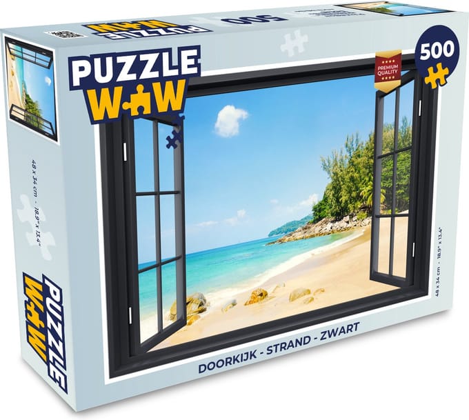 Puzzel Doorkijk - Strand - Zwart - Legpuzzel - Puzzel 500 stukjes