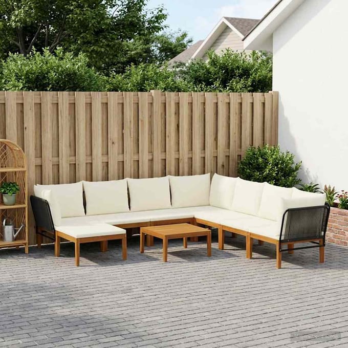 vidaXL - 9 - st - Massief - acaciahout - & - touw - Naturel