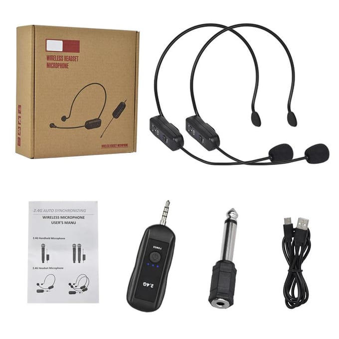 Microphone-cravate sans fil 2,4 GHz Ensemble microphone monté sur la tête avec récepteur pour amplificateur haut-parleur vocal enseignement guide touristique 1 to 2