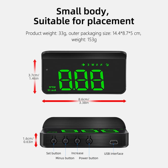 Auto HUD 3,5 inch Head-up Display Windshield Projecter Digitale Voertuig Snelheidsmeter GPS Model White backlight zwart