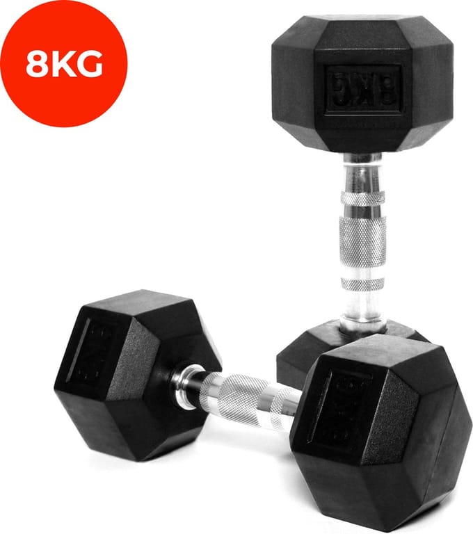 Core Power - Rubber Hex Dumbbells - 8 kg - Dumbbell set - Krachttraining - Halterset