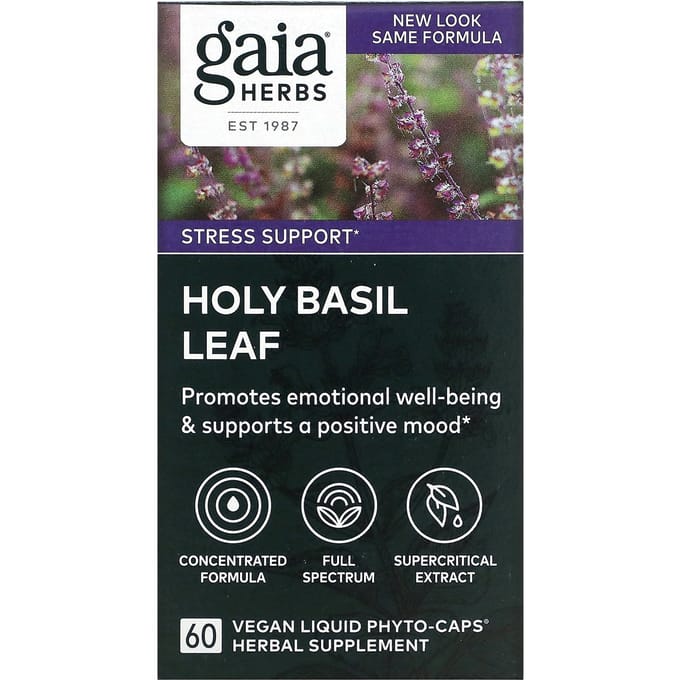 Gaia Herbs, Feuille de basilic sacré, Phyto-capsules liquides végétaliennes, 60 comprimés