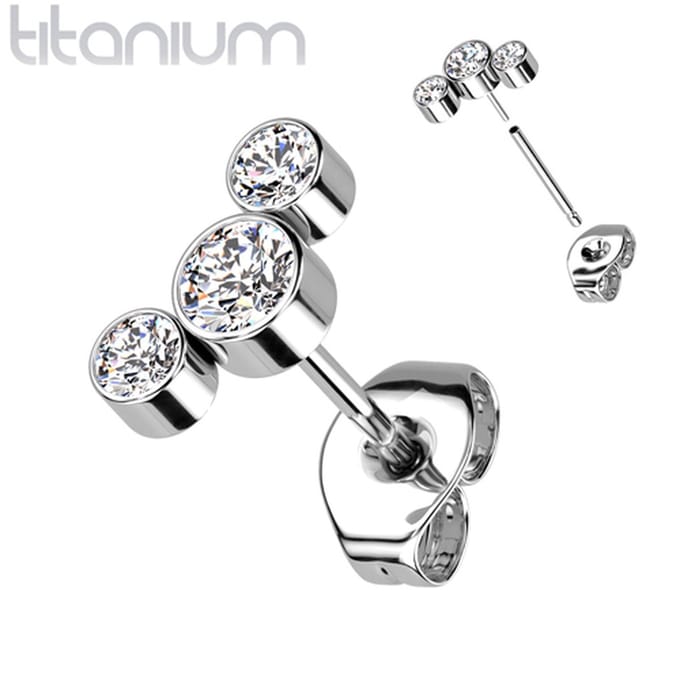 Oorbellen titanium 3-round top wit - zilver - LMPiercings