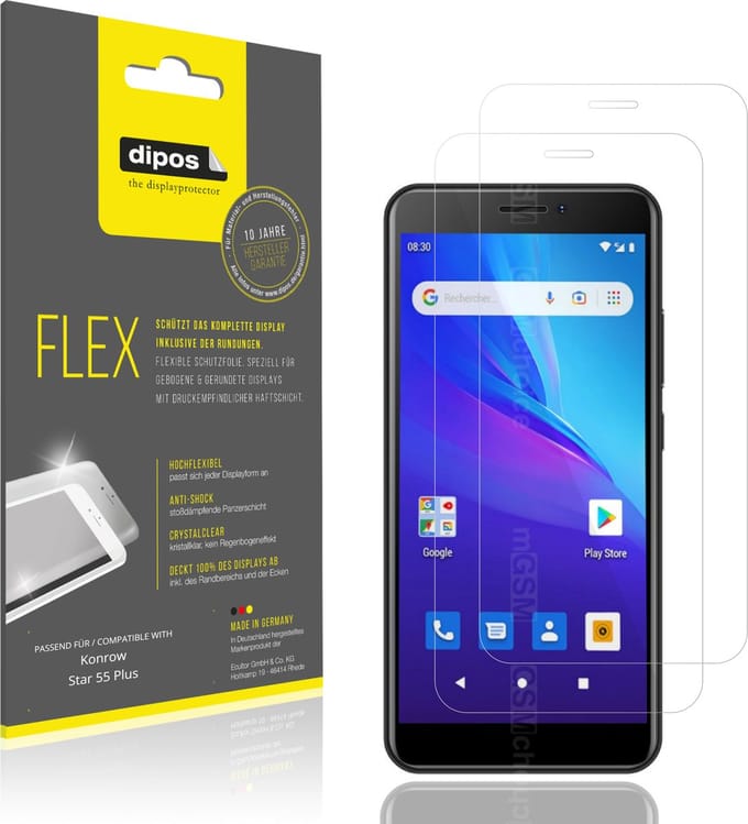 dipos – 2x Beschermfolie geschikt voor Konrow Star 55 Plus | 3D Full Cover Screenprotector | 100% Passend