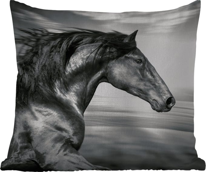 Tuinkussen - Paard - Dieren - zwart - Wit - 40x40 cm - Weerbestendig