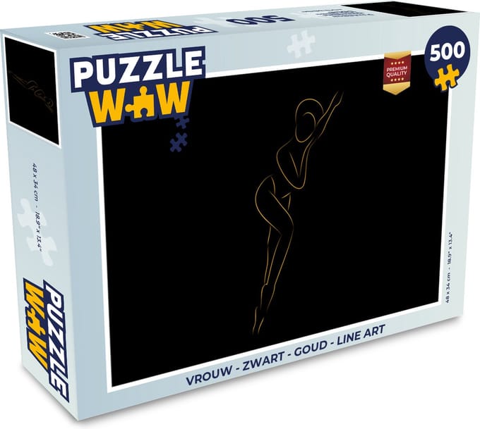 Puzzel Vrouw - Zwart - Goud - Line art - Legpuzzel - Puzzel 500 stukjes
