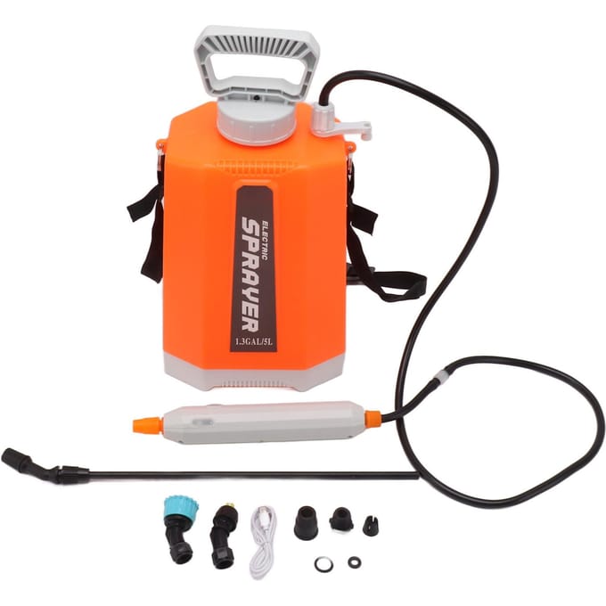 Accu-aangedreven sproeier met 3 nevelsproeiers, schoudergemonteerd, multifunctionele elektrische tuinsproeier oranje