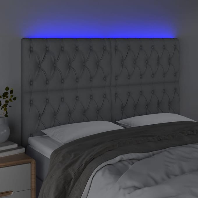 vidaXL - Hoofdbord - LED - 144x7x118/128 - cm - stof - lichtgrijs