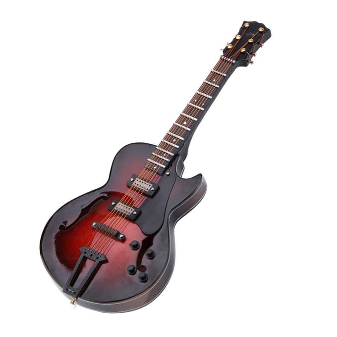 Klassieke Miniatuur Gitaar Replica met Standaard en Koffer Instrument Model Sieraden Kerstcadeau 14cm gray