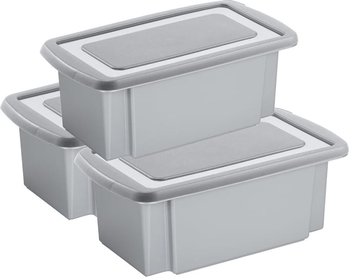 Sunware 3x stuks opslagbox kunststof 7 liter grijs 38 x 21 x 14 cm met afsluitbare deksel