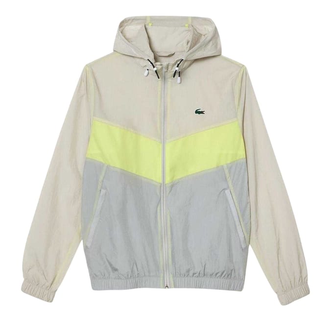 Lacoste Herenblouson met logo en doorlopende ritssluiting (Grijs/Geel)