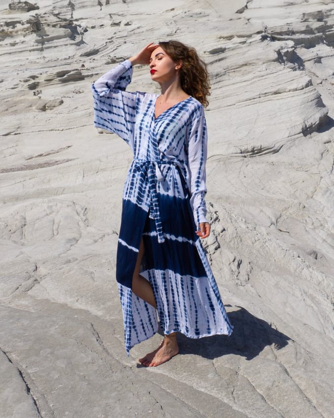 Samimi Samsara Luxe Strandkimono Blauw/Wit