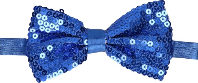 Blauw vlinderstrikje met pailletten
