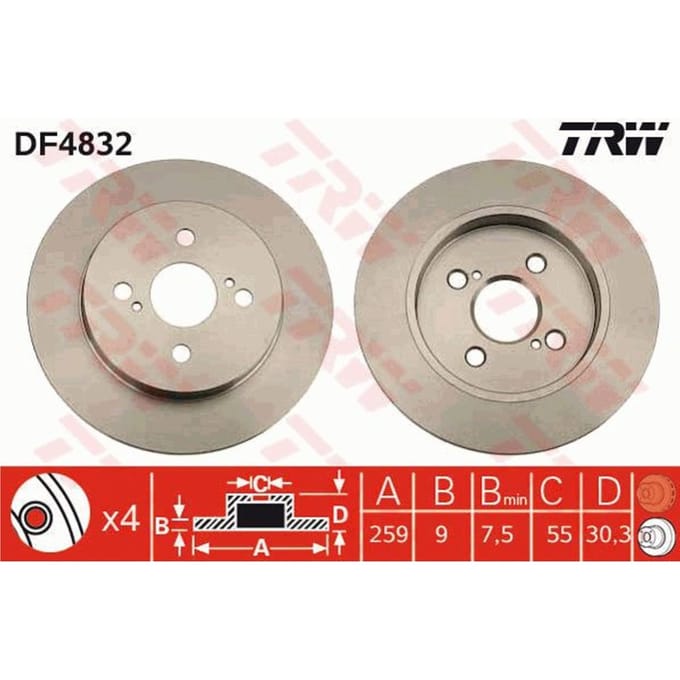 Remschijf TRW DF4832 achter, volledig, 1 Stuk