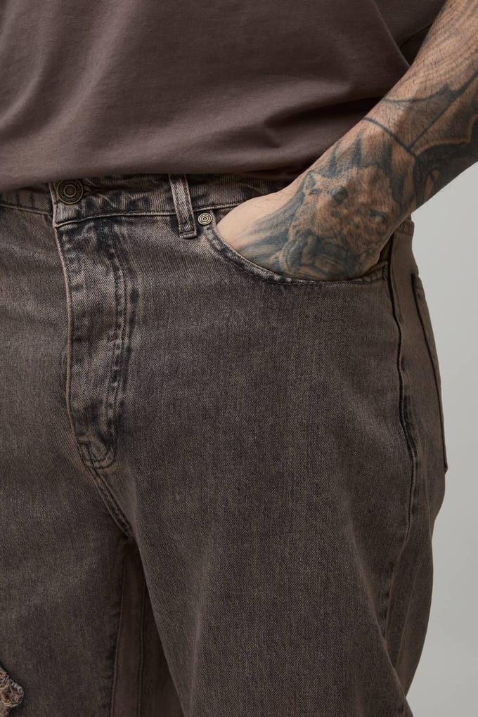 Lange Gewassen Slim Flare Jeans Met Applicatie Panelen | Stone | Size 34
