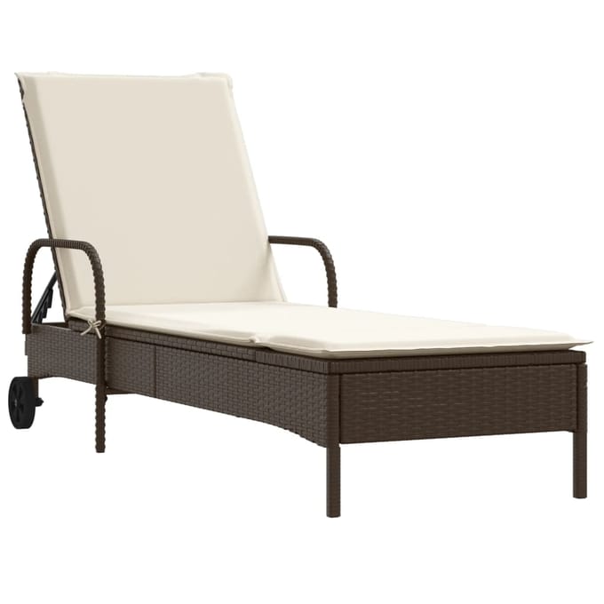 vidaXL - Ligstoelen - 2 - st - met - kussens - poly - rattan - bruin