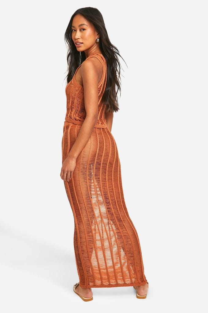 boohoo Dames Ladder Stitch Racer-top en Maxi Rok Gebreide Set | Roest | Maat: Medium