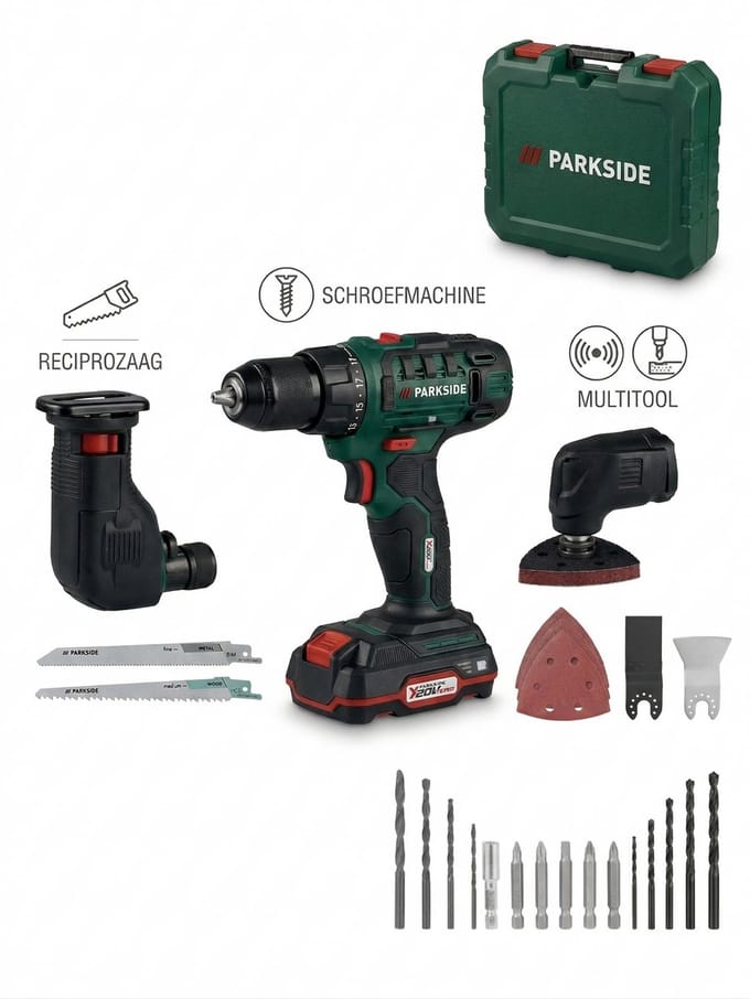 PARKSIDE® Accu-combitool 20 V met accu en lader - Eén apparaat, drie functies: schroefmachine, decoupeerzaag en multitool