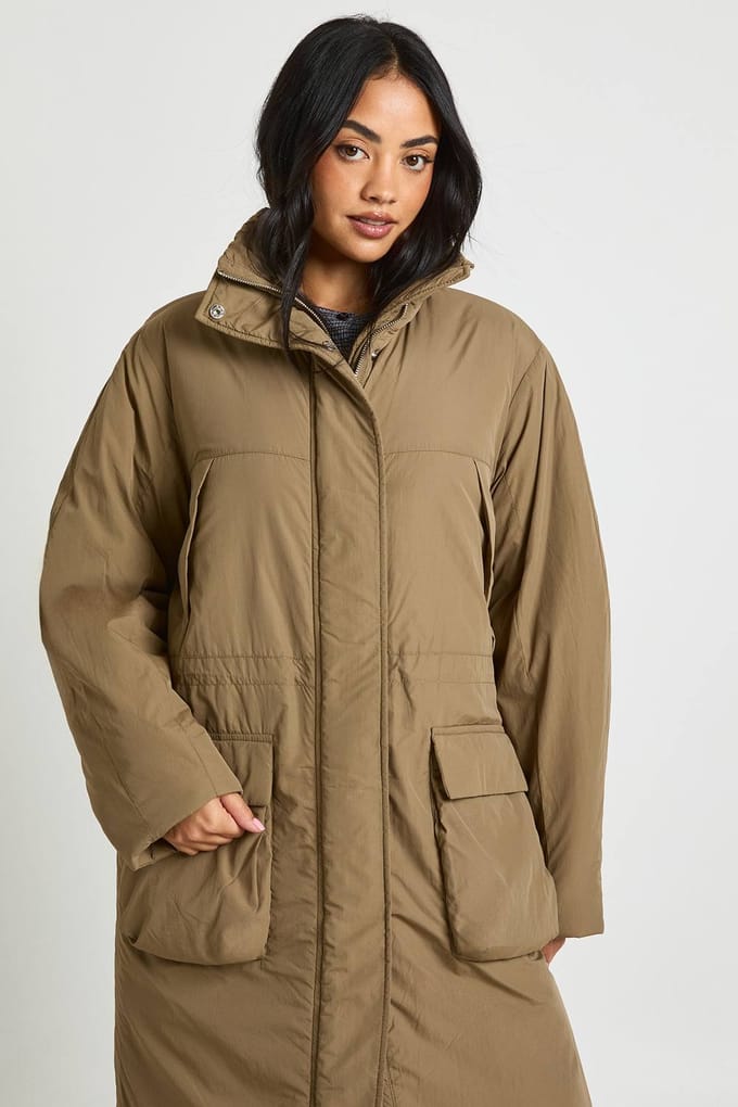 boohoo Getailleerde Lange Parka | Light Brown | Maat: 10
