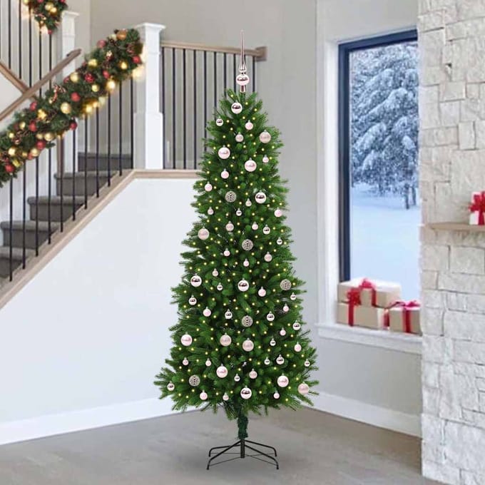 vidaXL - Kerstboom - met - 300 - LED - met - standaard - Groen - 240 - cm - PE