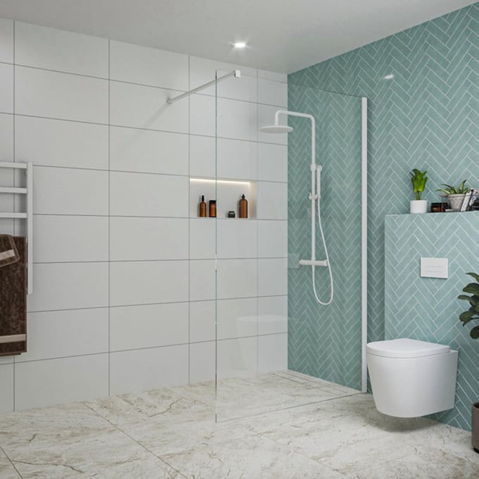FugaFlow Eccelente Vetro inloopdouche badkamer - 120x200cm - helder glas - wandarm - mat wit