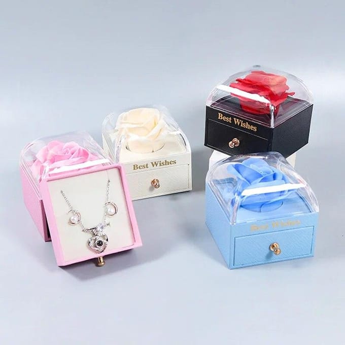 Coffret cadeau en forme de rose avec tiroir, couleur macaron, pour mariage, Saint-Valentin, anniversaire rose