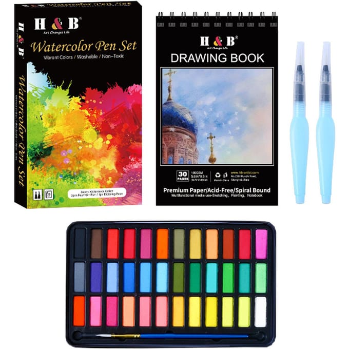 36 aquarelverfset met 1 * penseel / 2 * vulpen / 1 * afdrukken van boekkunst