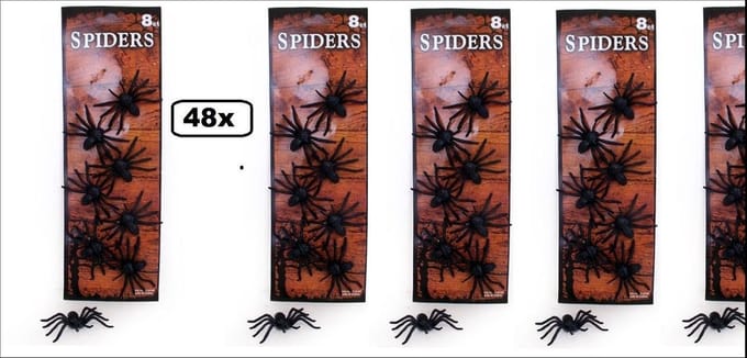 48x Spinnen zwart 7 cm halloween/horror
