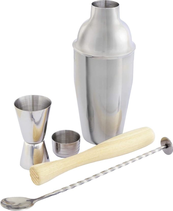 Cocktailset 4-delige set RVS cocktail shaker barlepel jigger stamper