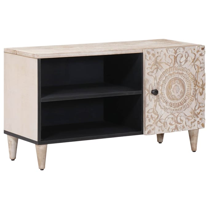 vidaXL - TV - Kast - met - plank - Wit - 80 - x - 31,5 - x - 46 - cm - Massief - Mango - Hout