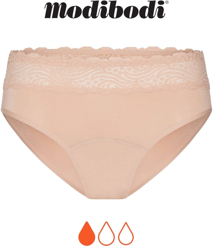 Modibodi Menstruatie Ondergoed Licht Absorberend Dames Hoge Taille Bikinislip Lekvrij Beige 46