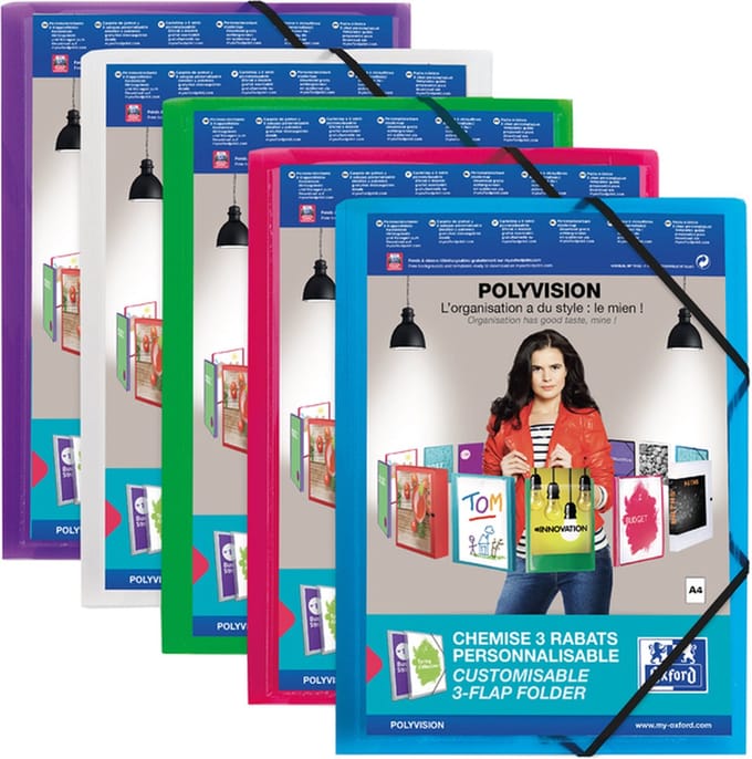 Oxford - Elastomap Polyvision - A4 met insteektas 3 kleppen - assorti 5 kleuren - 20 stuks