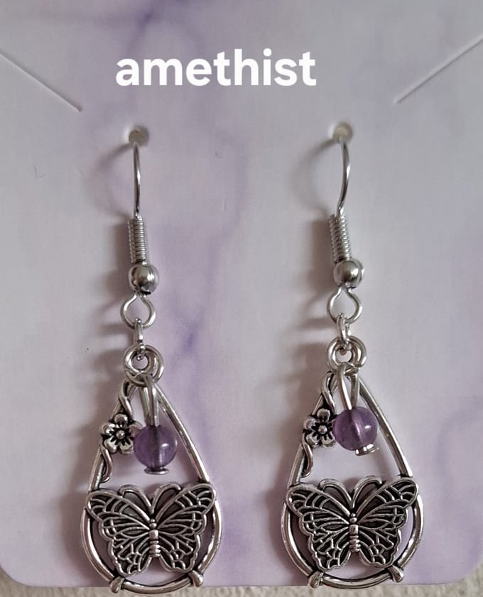 Waterdruppel Vlinder "Amethist" Oorbellen
