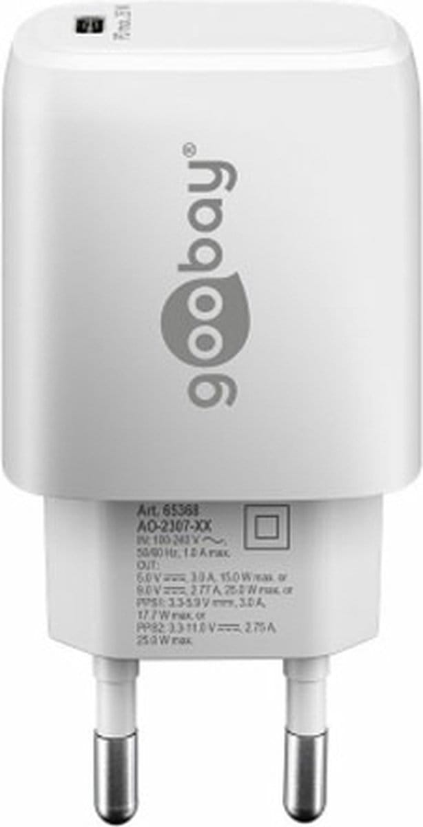 Goobay 25 W USB-C PD GaN snellader wit, 1x USB-C poort (Power Delivery)